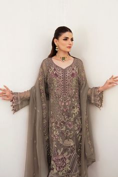 Brand: RamshaProduct Code: Chiffon Vol-24 F-2412Collection: Ramsha Unstitched Luxury Chiffon Collection Vol-24Fabric: Chiffon DETAILS: Embroidered Chiffon front with sequins Embroidered Chiffon back Embroidered Chiffon sleeves Embroidered organza sleeves lace Embroidered organza ghera lace Embroidered chiffon dupatta – 2.50 Meter Raw silk trouser – 2.5 Meter Embroidered organza trouser lace DISCLAIMER:* Lining, Laces, and Tassels are not included in unstitched variants.* Embellishment items in s Pakistani Boutique, Pakistani Designer Clothes, Chiffon Sleeves, Organza Sleeves, Chiffon Collection, Embroidered Chiffon, Embroidered Organza, Chiffon Dupatta, Silk Trousers