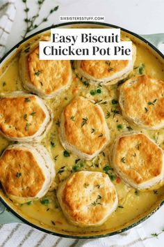 easy biscuit chicken pot pie in a skillet