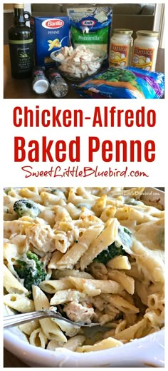 chicken alfredo baked penne with spinach and parmesan cheese on the side