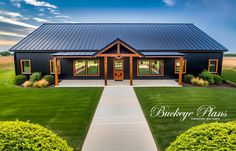 a house with a walkway leading to the front door