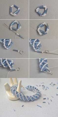 the instructions for how to make an origami bracelet with beads and pearls on it