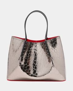 Christian Louboutin Cabarock Small Crocodile Embossed Leather Tote Bag | Neiman Marcus Rubber Sneakers, Feminine Shoes, Bag Interior, Small Tote Bag, Interior Wall, Small Tote, Wall Pockets, Dream Jewelry