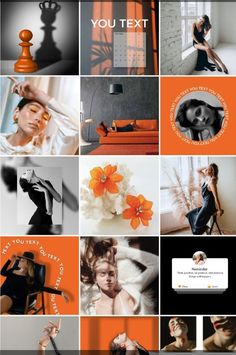 an orange and black photo collage is featured in this image with the words you text