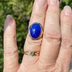 Vintage Lapis Lazuli Gold Ring Features An Oval Cabochon Cut Lapis Gemstone In A Solid 10k Gold Setting. The Lapis Stone Is A Vibrant Rich Blue With Gold Pyrite Flecks. It Is In Excellent Condition, No Chips, Scratches Or Other Blemishes. Size 6.5, Weighing In At 6 Grams. The Face Of The Ring Measures Almost 7/8" (2.2cm) North-South, And Just Over 5/8" (1.6cm) Across. Lapis Stone, Yellow Gold Color, Lapis Lazuli Ring, North South, Oval Cabochon, Curly Hair Styles Naturally, 10k Gold, Womens Jewelry Rings, Lapis Lazuli