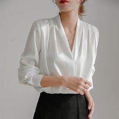 Season:Spring   Fall; Fabric:Satin; Sleeve Length:Long Sleeve; Look After Me:Machine wash,Washable,Wet and Dry Cleaning; Gender:Women's; Style:Business,Daily,Mature; Elasticity:Micro-elastic; Tops Type:Blouse,Shirt; Occasion:Work; Top Length:Regular Tops; Fit Type:Regular Fit; Pattern:Plain; Neckline:V Neck; Front page:FF; Listing Date:10/24/2023; Production mode:External procurement; Bust:; Length:; Shoulder Width:; Sleeve:; Fit US Size:; Fit UK Size:; Fit EU Size: Business Blouse, Baggy Fashion, Full Sleeve Shirt, Satin Bluse, Navy Blue Shirt, Hot Blouse, Cotton Outfit, Dressy Blouse, Corduroy Dress