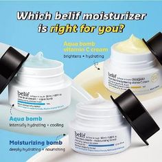 A lightweight cream born from the Aqua Bomb DNA with added vitamins C and E plus four types of hyaluronic acid for visibly bright, glowing skin. BENEFITS Quadruple Hyaluronic Acid Blend™- Combination of 4 types of Hyaluronic Acid to maintain moisture long-lasting moisture within the skin. Belif Moisturizer, Bright Glowing Skin, Vitamin C Cream, Cream Moisturizer, C Vitamin, Brightening Cream