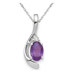 A plush solitaire oval cut purple amethyst gemstone is prong set crisp 14 karat white gold. This gemstone pendant and matching 14 karat white gold chain features the birthstone for February. 2/5 Carat (ctw) Amethyst Solitaire Pendant Necklace in 14K White Gold with Chain Size: one size.  Gender: female.  Age Group: adult. White Gold Chain, Solitaire Pendant Necklace, White Gold Chains, Solitaire Pendant, Amethyst Gemstone, Purple Amethyst, Oval Cut, Gemstone Pendant, Prong Setting