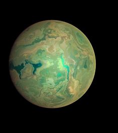 the planet is covered in green and blue liquid, as seen by nasa's juno spacecraft