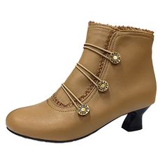 Category:Boots; Upper Materials:Faux Leather; Season:Fall,Winter; Heel Type:Block Heel; Gender:Women's; Toe Shape:Round Toe; Type:Booties Ankle Boots; Style:Vintage,Fashion,Elegant,Minimalism; Heel Height(inch):1-2; Outsole Materials:Rubber; Occasion:Daily; Closure Type:Buckle; Pattern:Solid Color; Listing Date:09/01/2023; Production mode:External procurement; 2024 Trends:Plus Size,Heel Boots,Booties Ankle Boots,Button Boots; Foot Length:null; Foot Width:null; Size chart date source:Provided by Cheap Ankle Boots, Button Boots, Elegant Minimalism, Booties Ankle Boots, Boots Style, Winter Ankle Boots, Gothic Steampunk, Themed Events, 2024 Trends