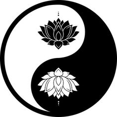 yin symbol with lotus flower in black and white