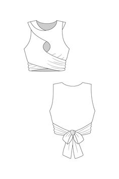 The Sisko pattern includes two variations: An elastic waist dress, and a crop top. Sisko has a unique layered and interlaced wrap bodice with ties. Both variations are sleeveless and have a scoop neck and a keyhole detail at front. The dress features a midi-length skirt, gathered with an elastic at the waist. Both variations are maternity and breastfeeding friendly. Sizes: EUR 23-56/ US 0-24/ UK 4-28. See chart in photos for sizing guide, finished garment measurements, and fabric requirements. S Flat Sketches, Elastic Waist Dress, Fashion Illustration Dresses, Paper Sewing Patterns, Top Sewing Pattern, Flats Patterns, Dress Top, Size Pattern, Free Sewing