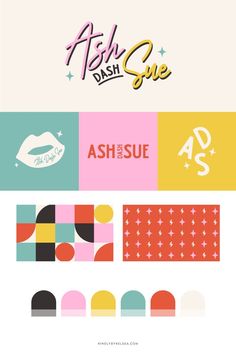 the logo for fish and sue is shown in different colors