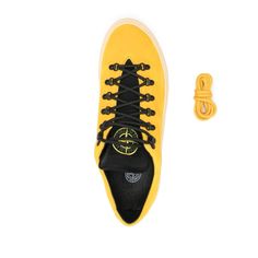 sunflower yellow calf suede round toe signature Compass motif branded leather insole leather lining flat rubber sole front lace-up fastening Yellow Sneakers With Textured Sole And Round Toe, Yellow Sneakers With Leather Sole And Round Toe, Yellow Leather Sneakers With Textured Sole, Yellow Sneakers With Studded Rubber Outsoles, Chloe Purses, Sunflower Yellow, Burberry Hat, Dyeing Techniques, Stone Design