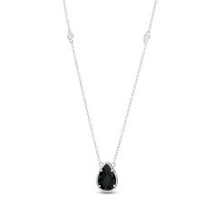 Celebrate any occasion in style with this lovely gemstone necklace. Crafted in sterling silver, a bezel-set 9.0 x 6.0mm pear-shaped rich black onyx suspends centered along a cable chain that sparkles with four white topaz stations. Polished to a bright shine, this 18.0-inch necklace secures with a spring-ring clasp. Royalty Necklace, Disney Bracelet, Black Onyx Necklace, Swarovski Crystal Jewelry, Onyx Jewelry, Onyx Necklace, Dope Jewelry, Teardrop Necklace, Station Necklace