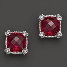 Beautiful & Rare Red Corundum & White Sapphire Jr Two Sterling Silver 18k Gold Stud Earrings From Judith Ripka's Jr Two La Petite Collection Checkerboard-Cut, Faceted Red Corundum Gemstones Approx. 9 Total Carats; 1/2" Diameter Each 0.03 Total Carats Of White Sapphire Gemstone Accents 925 Sterling Silver Throughout; Textured Detail And Heart-Shaped Prongs 18k Yellow Gold Posts, For Pierced Ears Only 925 Sterling Silver Clutch Back Closures For Pierced Ears Msrp Of $400 In Excellent Like-New Condition Made In Thailand Next Day Shipping Sapphire Stud Earrings, Sapphire Earrings Studs, Silver Clutch, Sapphire Studs, Judith Ripka, Gold Stud Earrings, Gold Stud, Sapphire Gemstone, White Sapphire