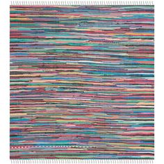 a multicolored rug with fringes on the top and bottom, in different colors