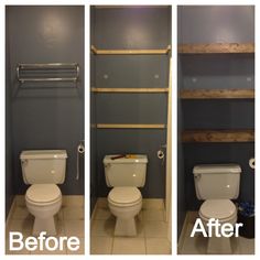 before and after photos of a bathroom remodel