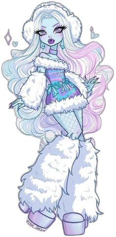 a drawing of a girl with pink hair and white fur on her head, holding an ice cream cone