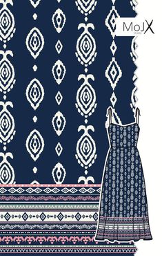 a blue and white dress with an intricate pattern on it, next to the image of a