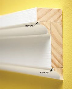 the bottom section of a white skirting board with an arrow pointing to reveal and reveal