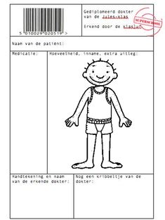 an id card with a drawing of a boy in shorts and a t - shirt