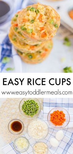 easy rice cups with peas, carrots and other ingredients