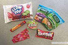 four different types of candy on a table