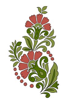 an ornate floral design in red and green