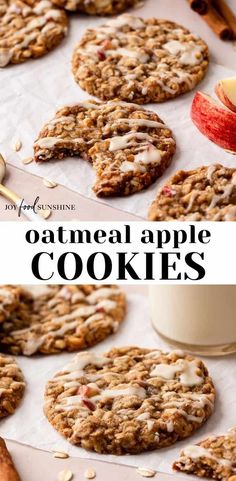 oatmeal apple cookies with apples in the background