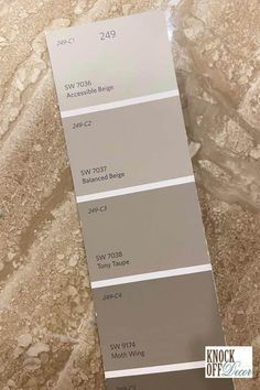 the shades of gray and white are shown in this color swat list for interior paint