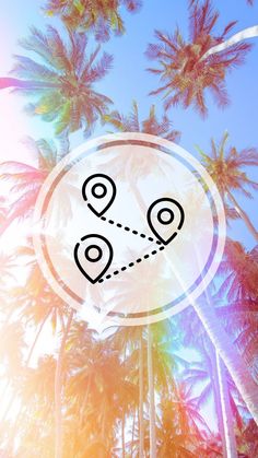 palm trees with the word location on it and an image of two circles above them