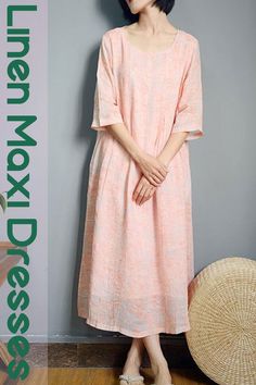 Cute Pink Linen Maxi Dresses Women Casual Clothes Linen Maxi Dress, Pink Linen, Dresses Women, Casual Clothes, Womens Maxi Dresses, Casual Dresses For Women, Maxi Dresses