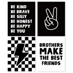 three different stickers with the words brothers make the best friends and one finger up