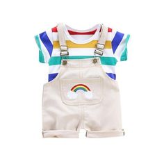 Boy's Clothing Cream / XL Rainbow Baby Outfit Suspenders Pants, Summer Overalls, Print Outerwear, Colorful Baby, Clothes Set, Baby Outfit, Striped Short, Summer Boy