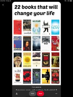 an iphone screen with the text 22 books that will change your life on it and images of people