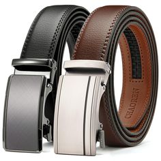 PRICES MAY VARY. FOR EXACT FIT - Ratchet belt allows for up to 1/4" adjustments for perfect fit everywhere. The rachette belt features an easily removable buckle that allows you to cut the belt to your ideal size. EASY TO USE - Slide the black and brown belt into the sliding buckle, and the holeless belt auto-locks. Lift the automatic buckle, and pull the comfort click belt to release. Simple, smooth, and sleek! MAXIMUM DURABILITY - Men's belts for jeans with genuine leather, presenting a high t Cognac Belt, Belt For Dress, Casual Leather Belt, Leather Belt Buckle, Braided Leather Belt, Men's Belts, Branded Belts, Casual Belt, Leather Belts Men