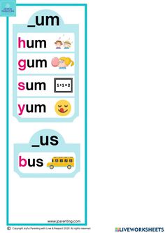 a poster with the words hum hum gum, sum yum, us bus and smiley face