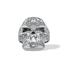 Meet the Skull Forest Men's Pattern Ring, an extraordinary piece of jewelry that goes beyond being just an accessory – it's a powerful statement of style and substance. Crafted with precision from solid Sterling Silver 925, this ring exudes strength and durability that will last a lifetime. The addition of 18k white gold plating provides a luxurious touch, elevating its appeal to a whole new level. The polished finish bestows a subtle yet captivating gleam, catching the eye without being overly Symbolic Engraved White Gold Skull Ring, Formal White Gold Skull Ring, Classic Engraved Skull Jewelry, Engraved Skull Ring For Anniversary, Skull Forest, Symbols Of Strength, Pattern Ring, Patina Finish, The Skull