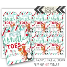 three christmas tags with reindeers and snowmen on them, one has the words for you