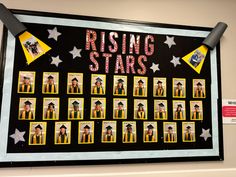 a sign that says rising stars with pictures of people in graduation caps and gowns