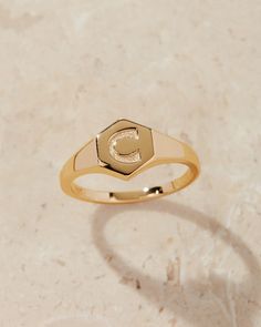 Hexagon Signet Ring [Vintage] | Luv Aj Signet Ring Vintage, A Gift For A Friend, Luv Aj, Personalized Ring, Gift For A Friend, Puffy Heart, Personalized Rings, Fine Jewels, Ring Vintage