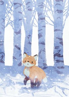 a painting of a fox in the snow