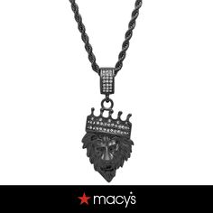 in stock Diamond Crown, Lion Head, Crown, Pendant Necklace, Stainless Steel, Pendant, Black