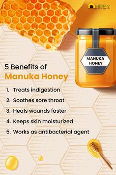 The top 5 health benefits and uses of manuka honey backed by scientific research. Health Benefits Of Honey, Meat Food Styling, Heal Wounds Faster, Honey For Sore Throat, Enteral Feeding, Sooth Sore Throat, Honey Packaging