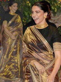 Deepika Padukone Saree, Bollywood Designer Sarees, Golden Saree, Rashi Khanna, Chanderi Silk Saree, Wedding Blouse Designs, Wedding Blouse, Women Fashion Edgy