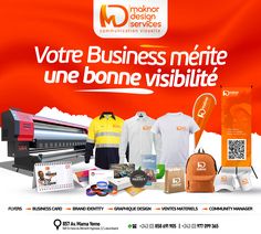 an advertisement for a business with clothes and bags