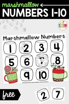 the numbers 1 - 10 game with marshmallows and christmas gifts on it