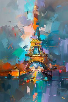 an abstract painting of the eiffel tower in paris