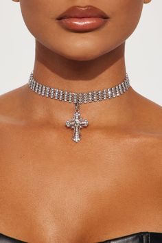 Available In Silver. Choker Cross Pendant Rhinestone Detail Lobster Clasp Closure Imported California Proposition 65 WARNING: Cancer and Reproductive Harm - www.P65Warnings.ca.gov. | Answered Prayers Choker Necklace in Silver by Fashion Nova Answered Prayers, Silver Choker, Accessories Necklace, Cross Pendant, Silver Fashion, Lobster Clasp, Fashion Nova