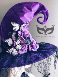 Whimsically enchanting purple theme Witches Hat for Halloween! Sorcerer Witchcraft Hat fits adults. Fun Wizard's to complete Witch costume! C U S T O M I Z A T I O N Get in touch for custom orders! S I Z E Adult size. S H I P P I N G - Processed same day or within 24 hours. 1-2 day guaranteed delivery, add item to cart, click shipping tab for rates. Pls leave a check out note with your need date & contact number Msg for delivery time frames (Include your state/country) C O N T A C T Text: 1-516- Purple Halloween Party Hat, Witchy Halloween Masquerade Costume Hat, Witchy Halloween Costume Hat For Masquerade, Handmade Fantasy Costume Hats For Halloween, Whimsical Top Hat For Halloween Costume Party, Fantasy Costume Hats For Halloween Carnival, Fantasy Mini Hats For Halloween, Fantasy Costume Hats And Headpieces For Halloween Carnival, Fantasy Costume Hats And Headpieces For Carnival And Halloween